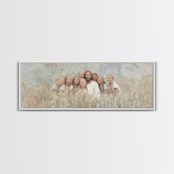 Garden Joy Light | Framed Canvas Print | Christian Art Print | Jesus Canvas Art | Panoramic Wall Art | Christian Painting | Christian Decor