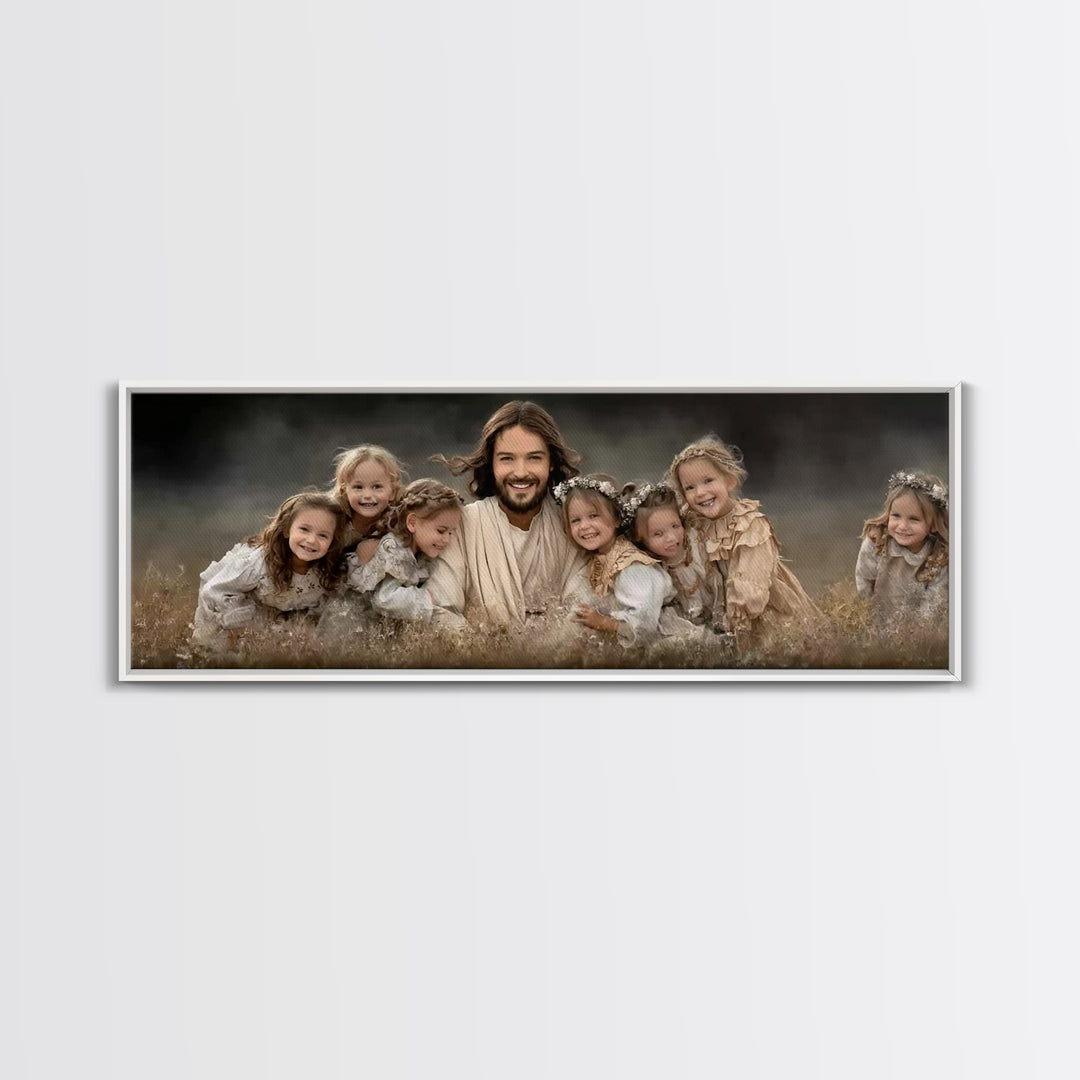 Fields Of His Children – Framed Canvas Print – Christian Wall Art – Panoramic Art – Jesus Painting – Christian Art Canvas – Christian Gift