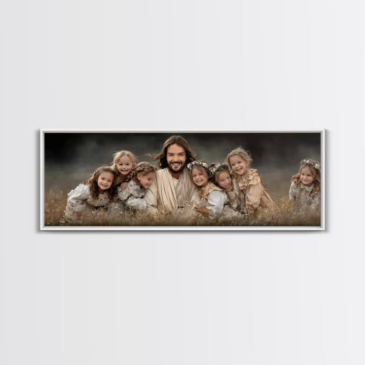 Fields Of His Children – Framed Canvas Print – Christian Wall Art – Panoramic Art – Jesus Painting – Christian Art Canvas – Christian Gift