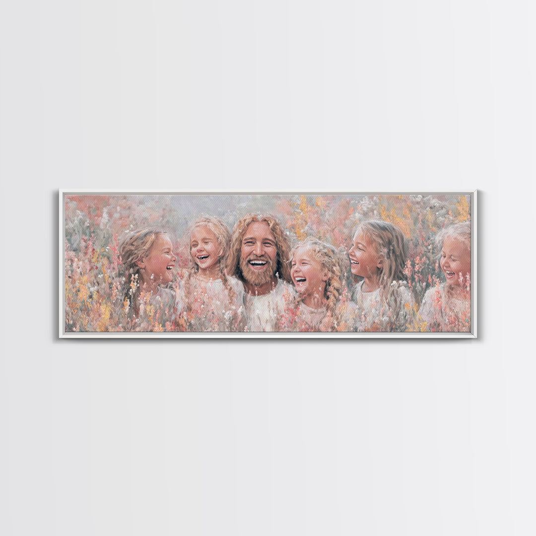Fields Of Delight, Framed Canvas Print, Christian Art Canvas, Panoramic Wall Art, Jesus Painting, Christian Decorations, Modern Christian A
