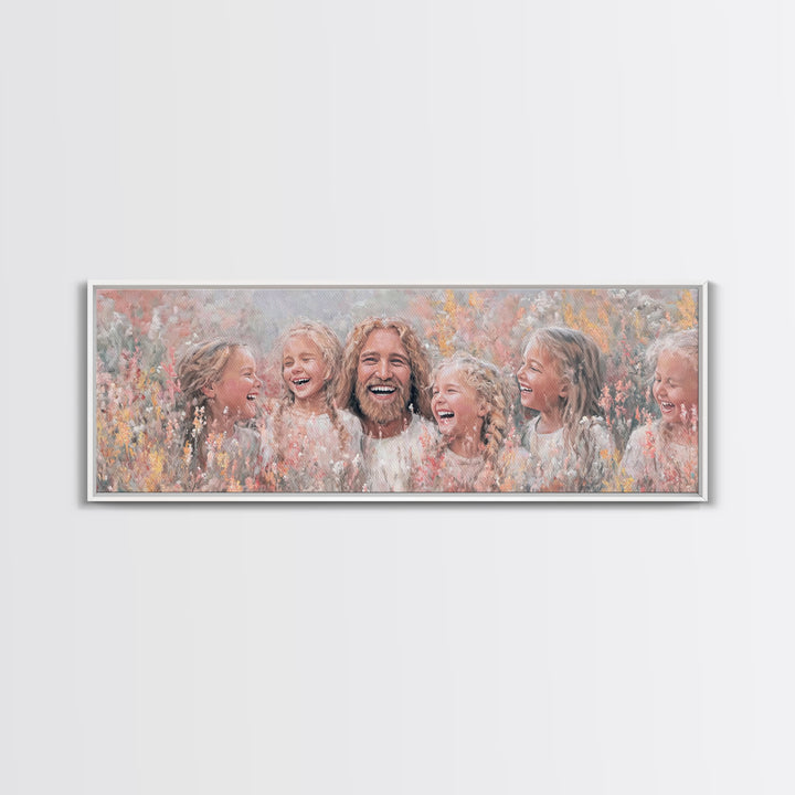 Fields Of Delight, Framed Canvas Print, Christian Art Canvas, Panoramic Wall Art, Jesus Painting, Christian Decorations, Modern Christian A