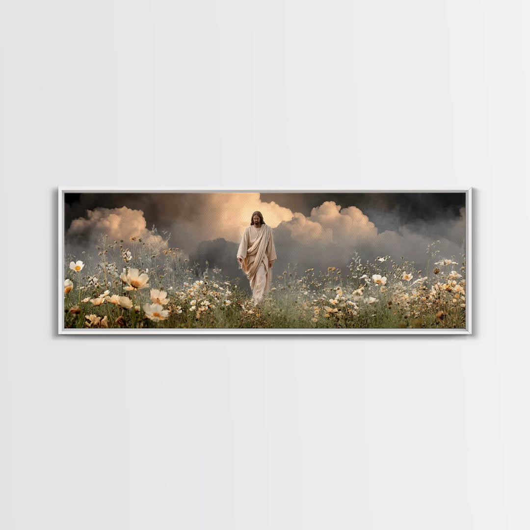 Dawn Of Mercy, Framed Canvas Print, Panoramic Frame, Jesus Painting, Christian Art Canvas, Christian Wall Art, Minimalist Christian Art, Ch