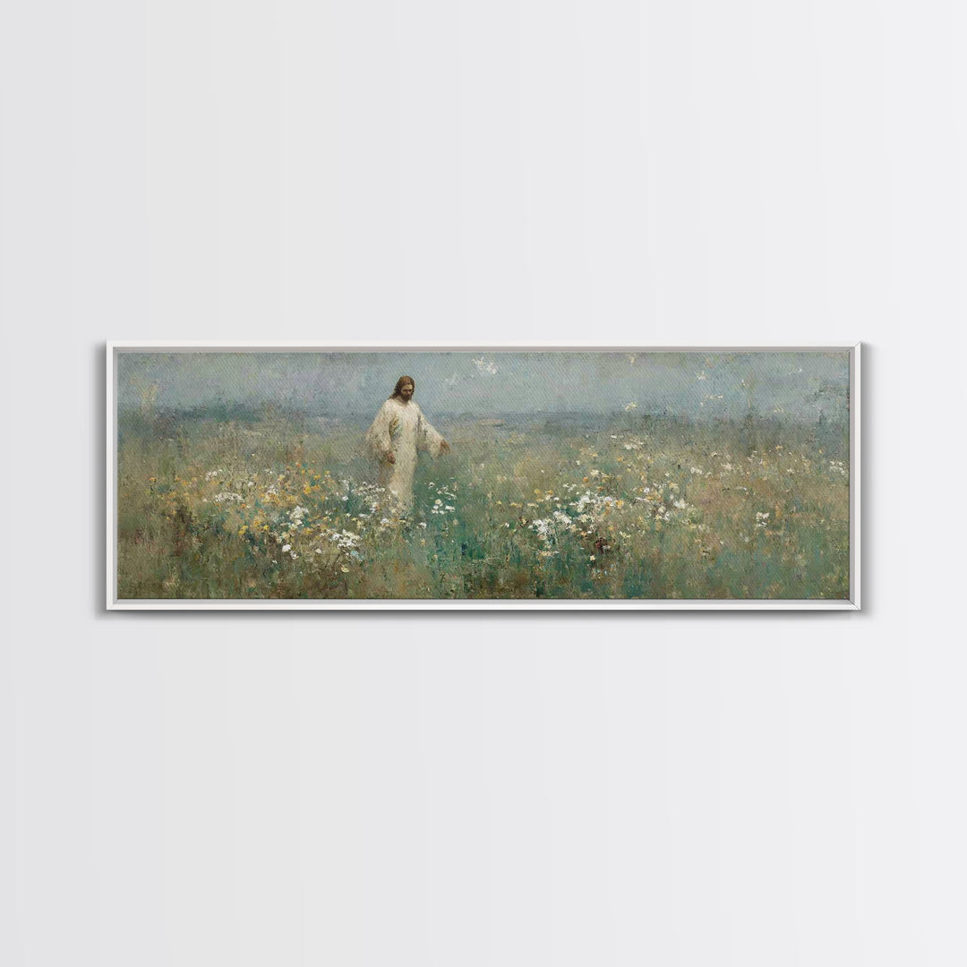 Quiet Bloom Path | Framed Canvas Print | Panoramic Painting | Christian Art | Christian Art Canvas | Jesus Painting | Christian Wall Art |