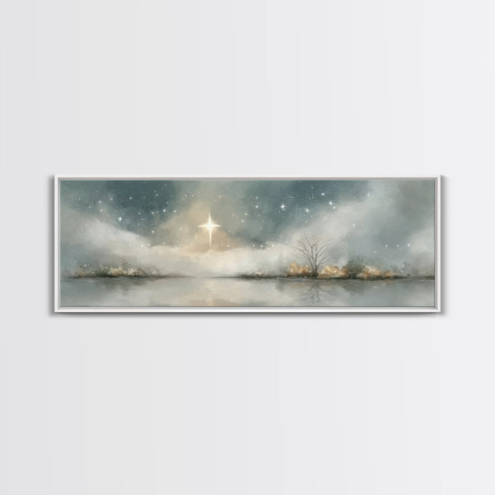Heavenly Night | Framed Canvas Print | Panoramic Print | Christian Art | Christmas Wall Art | Christian Art Canvas | Christian Christmas De