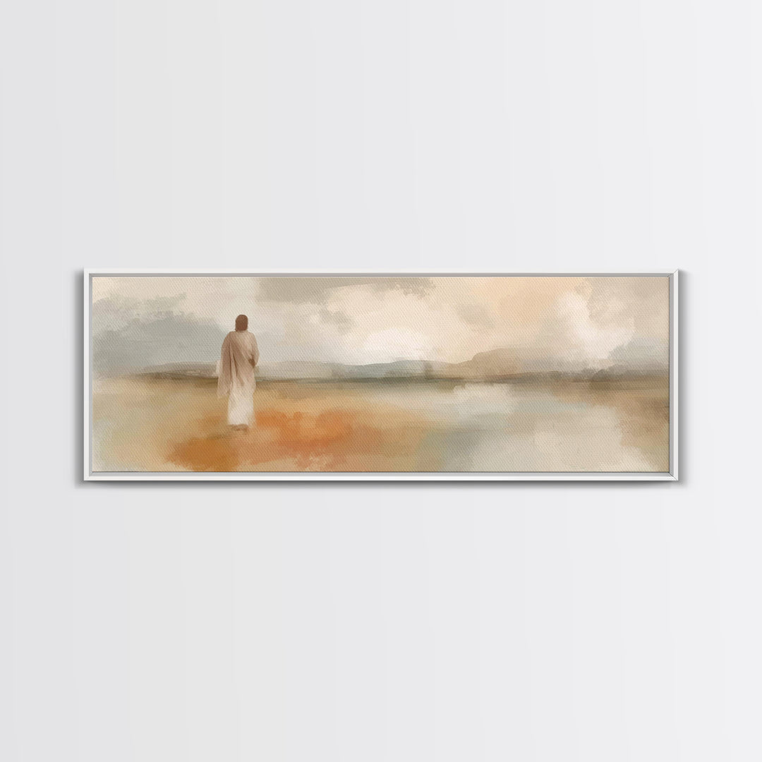 Still Waters Walk | Framed Canvas Print | Panoramic Wall Art | Christian Art Canvas | Christian Art | Jesus Painting | Minimalist Christian