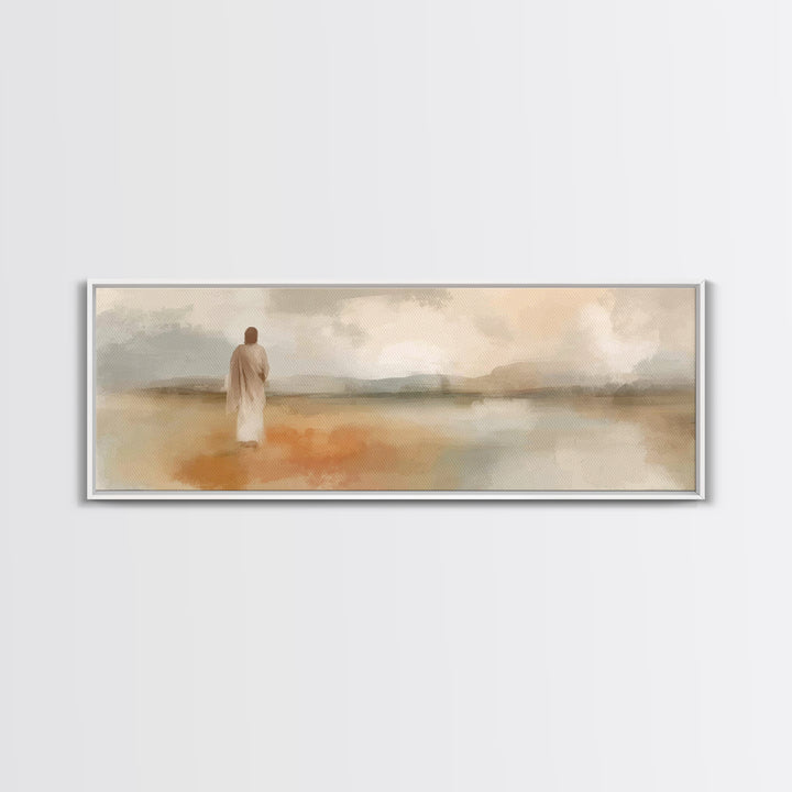 Still Waters Walk | Framed Canvas Print | Panoramic Wall Art | Christian Art Canvas | Christian Art | Jesus Painting | Minimalist Christian