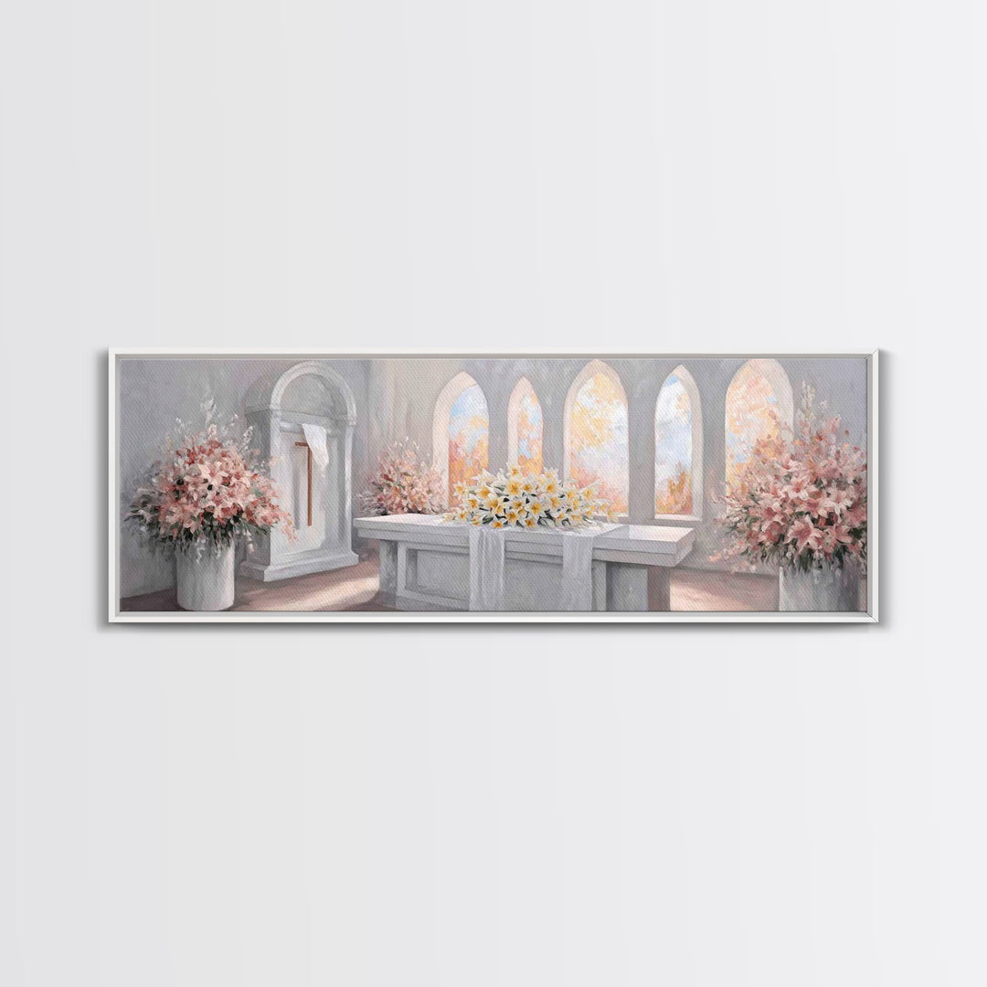 Sanctuary Blossoms – Framed Canvas Print – Panoramic Painting – Christian Art – Christian Art Canvas – Christian Decor – Christian Gift Ide