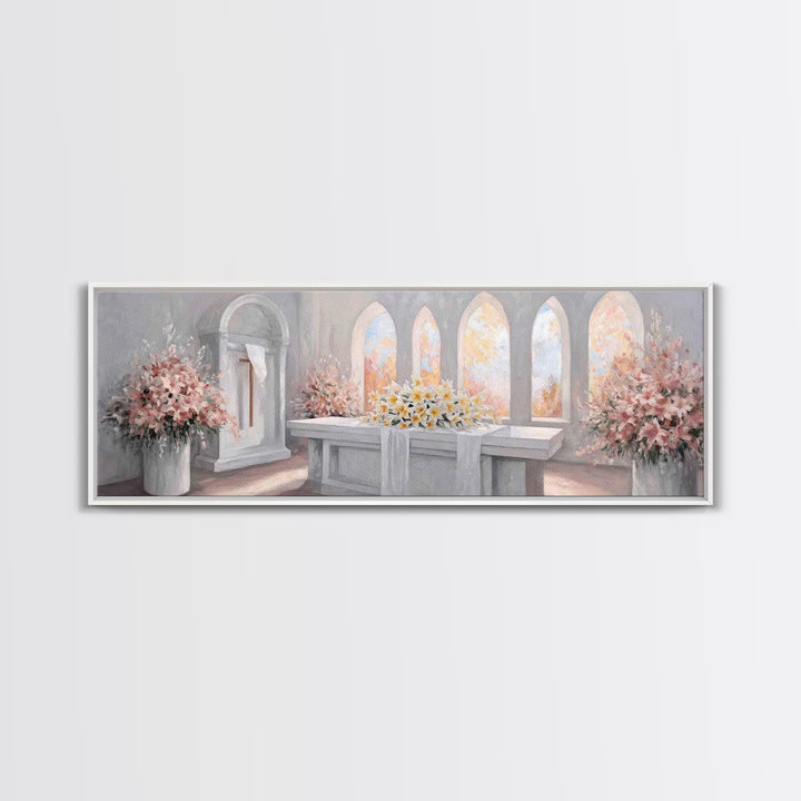 Sanctuary Blossoms – Framed Canvas Print – Panoramic Painting – Christian Art – Christian Art Canvas – Christian Decor – Christian Gift Ide