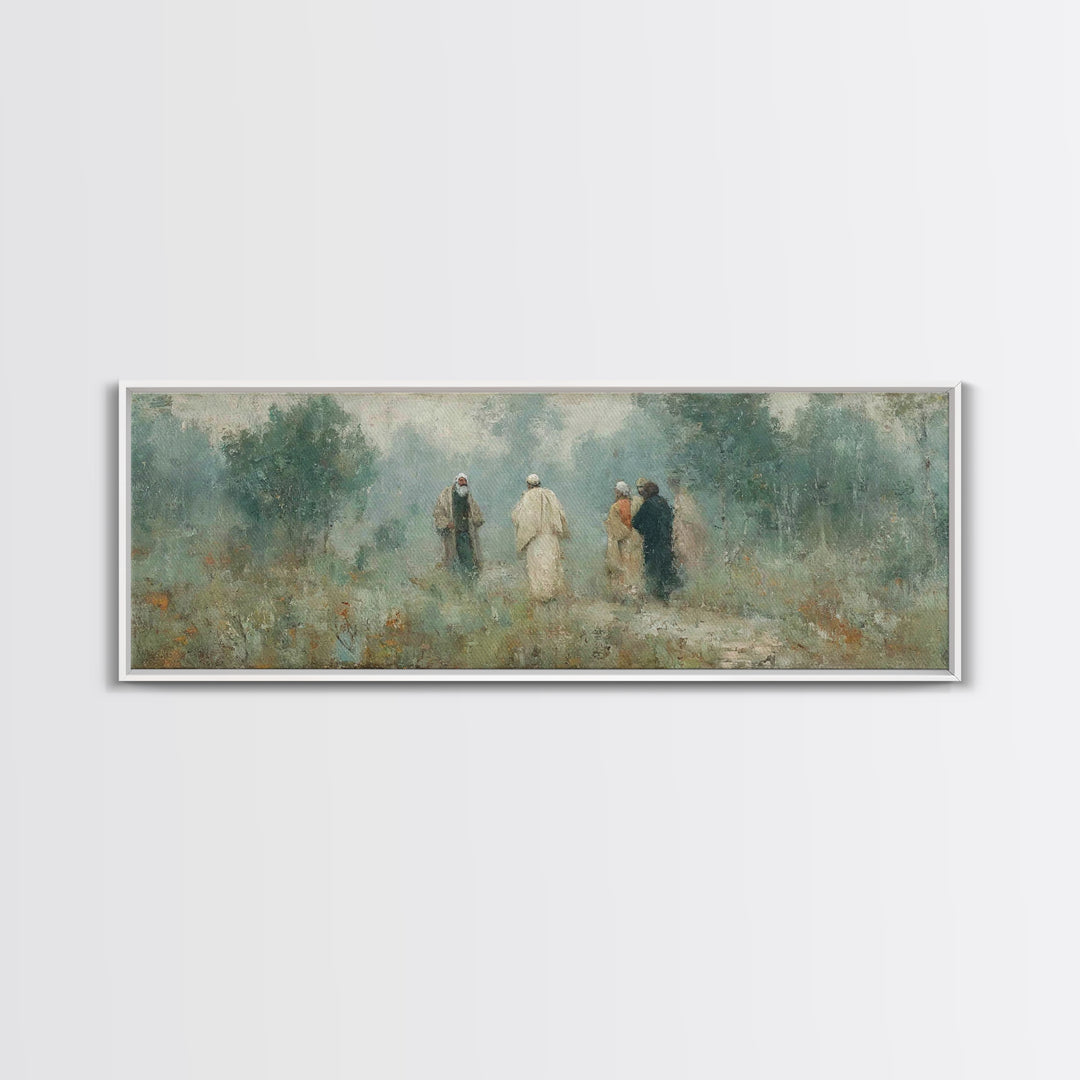 Misty Gathering, Framed Canvas Print, Panoramic Painting, Christian Art Canvas, Christian Wall Art, Jesus Painting, Christian Decor