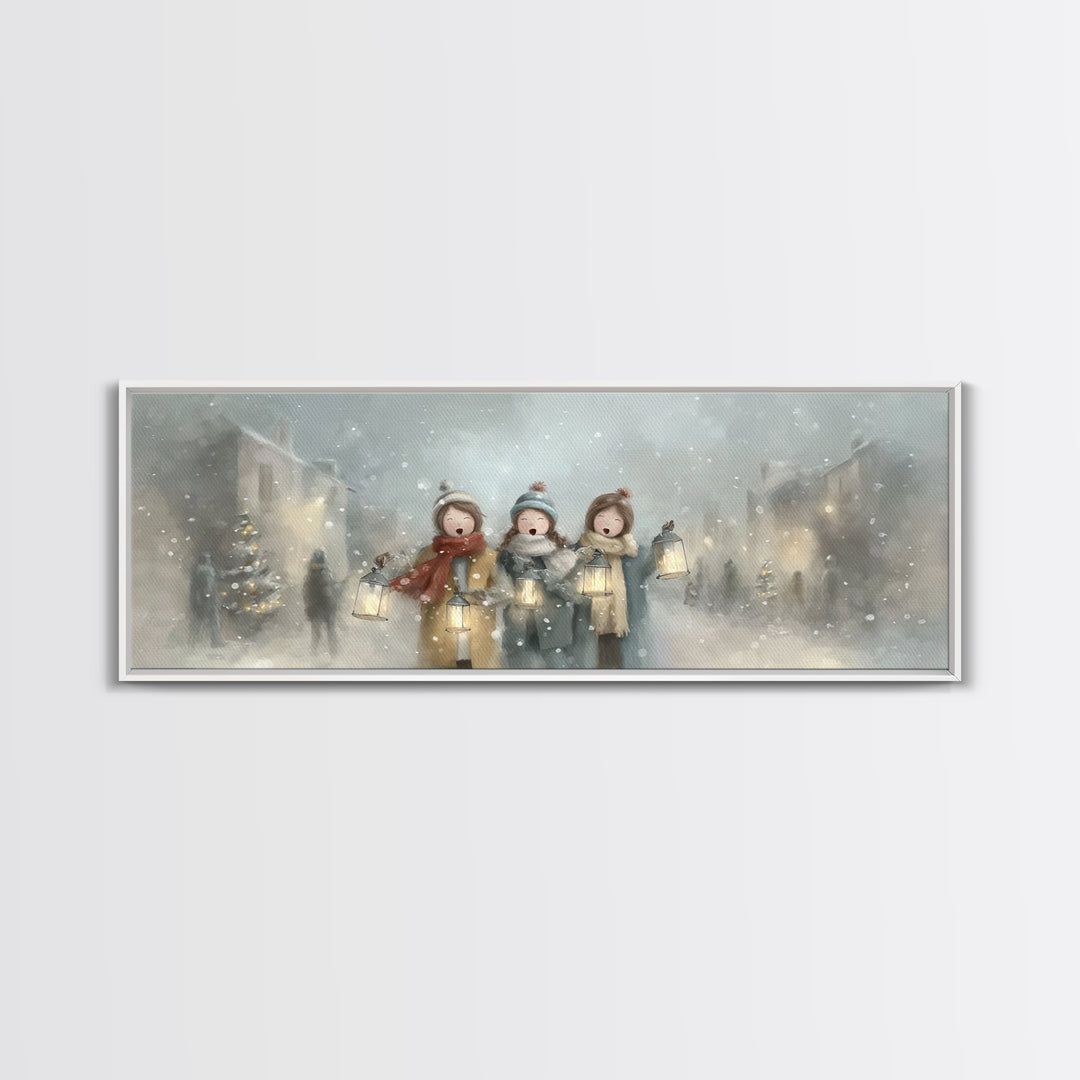Caroling Sisters – Framed Canvas Print – Panoramic Wall Art – Christmas Wall Art – Christian Christmas Art – Christian Decor – Christian Ar