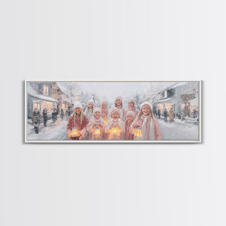 Joyful Lantern Parade, Framed Canvas Print, Panoramic Art, Christmas Wall Art, Christian Christmas Art, Christian Gift Ideas, Christian Art