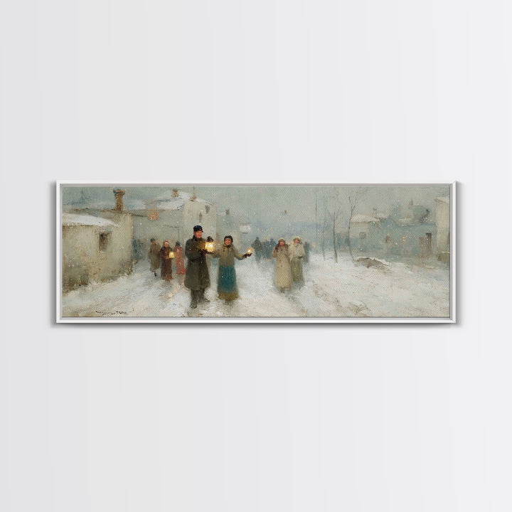 Snow Village Hope, Framed Canvas Print, Panoramic Print, Christian Wall Art, Christian Art Canvas, Christmas Art, Christian Christmas Art