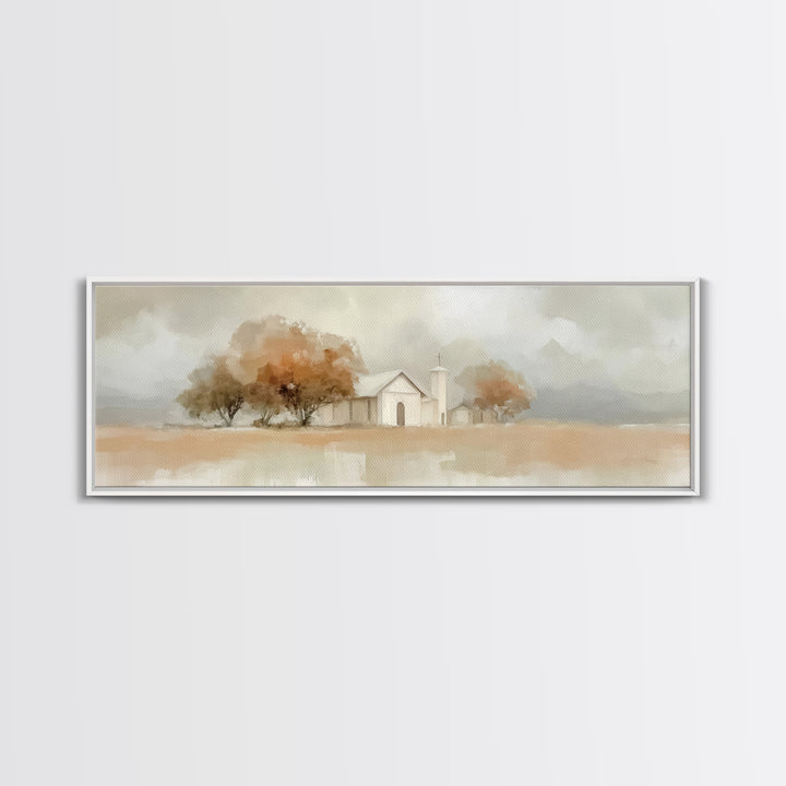 Autumn Church Peace | Framed Canvas Print | Panoramic Art | Christian Wall Art | Christian Art Canvas | Christian Decor | Christmas Art