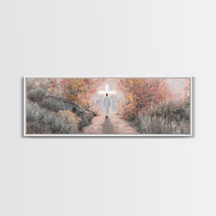 Autumn Promise Light, Framed Canvas Print, Christian Art Canvas, Panoramic Wall Art, Christian Wall Art, Jesus Painting, Modern Christian A
