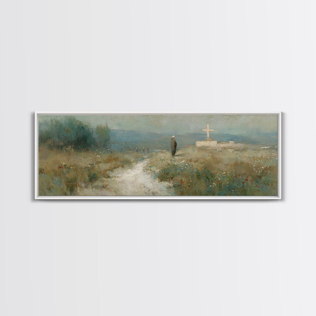 Silent Hill Cross | Framed Canvas Print | Christian Wall Art | Panoramic Print | Christian Art Canvas | Christian Painting | Vintage Christ