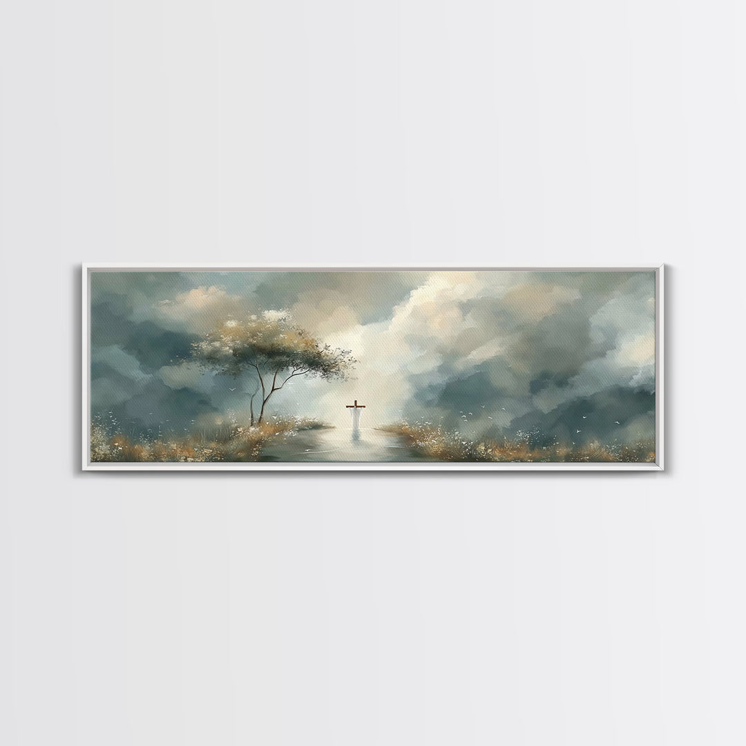 Heavenly Stillness, Framed Canvas Print, Christian Art Canvas, Panoramic Art, Christian Painting, Minimalist Christian Art, Christian Wall