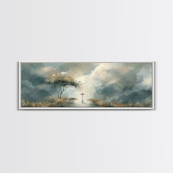Heavenly Stillness, Framed Canvas Print, Christian Art Canvas, Panoramic Art, Christian Painting, Minimalist Christian Art, Christian Wall