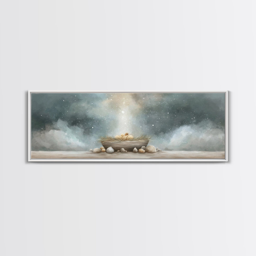 Nativity Wonder, Framed Canvas Print, Christian Christmas Art, Panoramic Art, Christian Art Canvas, Christmas Wall Art, Christian Gift Idea