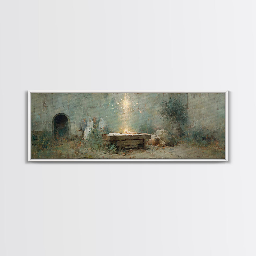 Holy Birthstead – Framed Canvas Print – Christian Christmas Art – Panoramic Wall Art – Christian Art Canvas – Christmas Wall Art – Christia