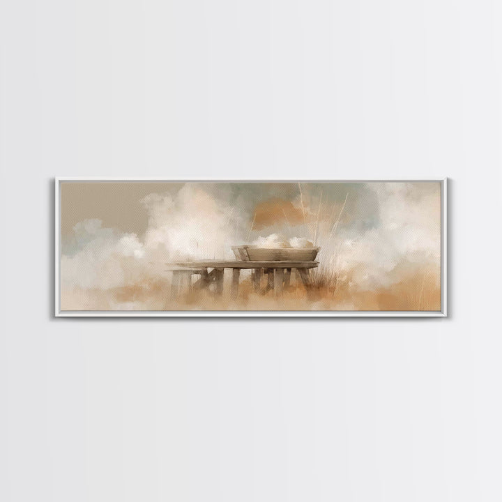 Gentle Manger Light – Framed Canvas Print – Panoramic Art – Christian Wall Art – Christian Art Canvas – Christmas Art – Christian Christmas