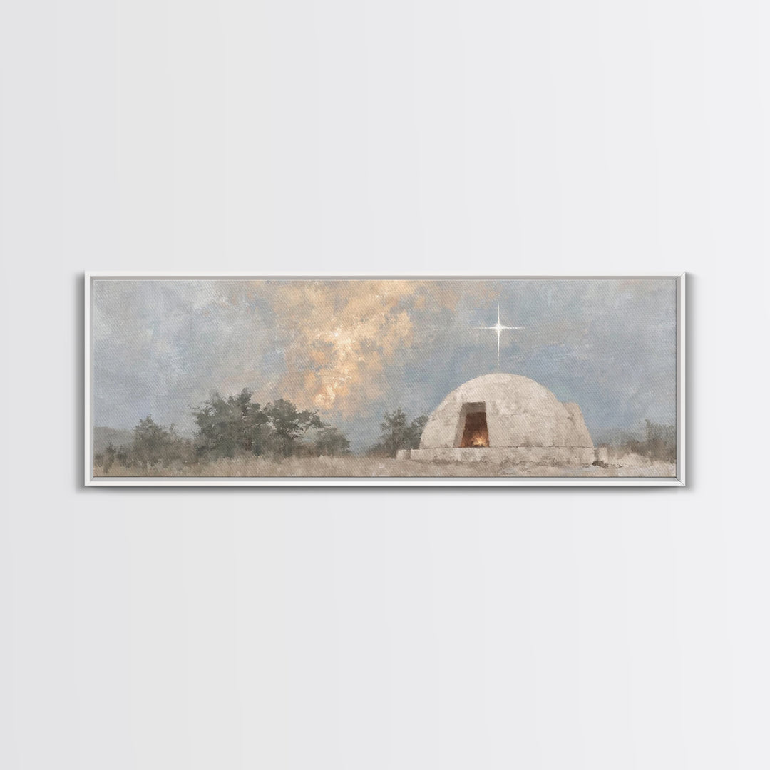Nativity Light, Framed Canvas Print, Panoramic Art, Christmas Wall Art, Christian Art Gift, Christian Art Work, Christmas Canvas Wall Art