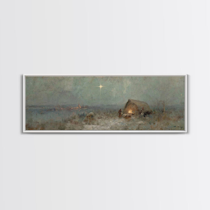 Silent Bethlehem, Framed Canvas Print, Panoramic Frame, Christian Christmas Art, Christmas Wall Art, Christian Art Canvas, Vintage Christma