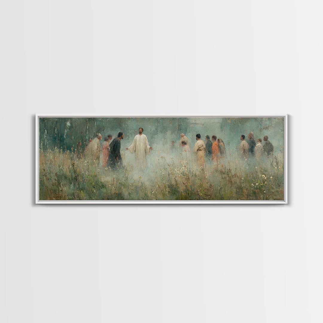 Mist Of Revelation, Framed Canvas Print, Christian Wall Art, Jesus Painting, Christian Art Canvas, Panoramic Frame, Vintage Christian Art