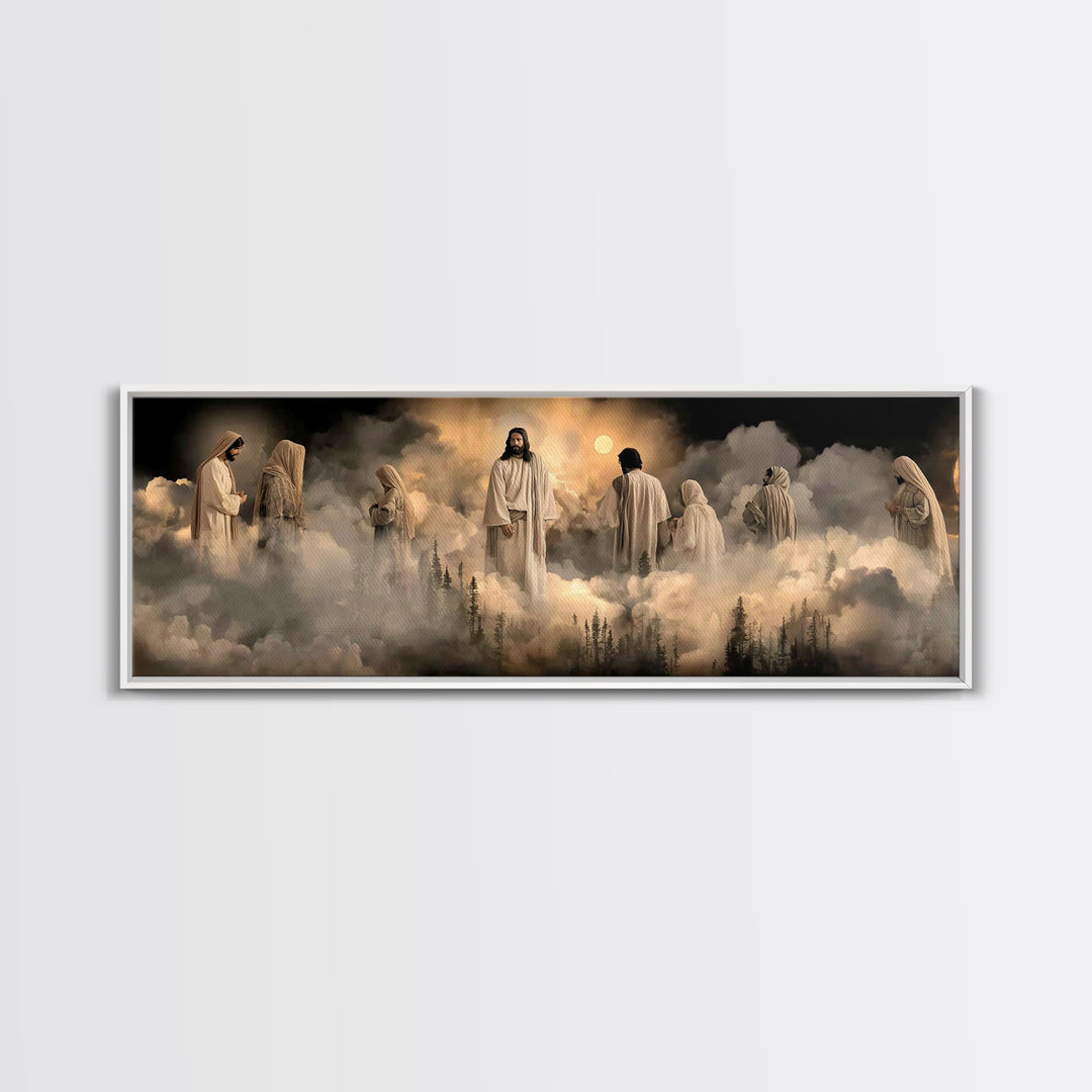 Heavenly Gathering – Framed Canvas Print – Christian Wall Art – Christian Art Canvas – Jesus Painting – Panoramic Painting – Christian Deco