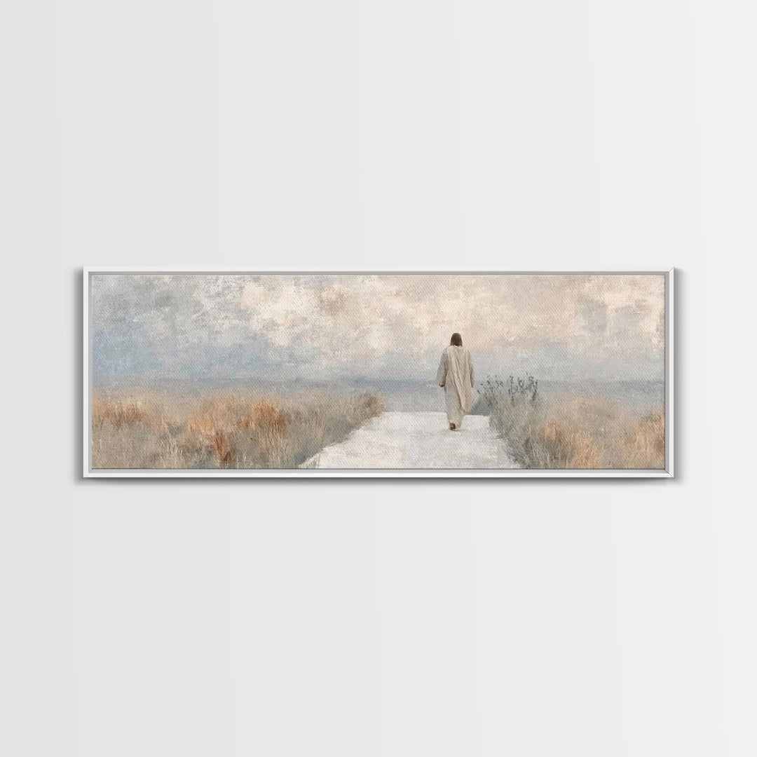 Pathway Of Peace – Framed Canvas Print – Jesus Painting – Christian Art Canvas – Christian Wall Art – Panoramic Art – Minimalist Christian