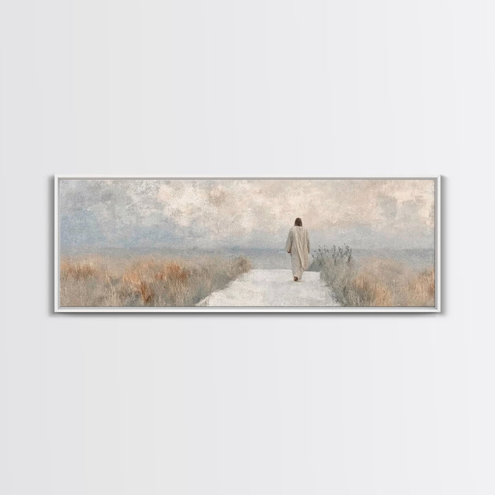 Pathway Of Peace – Framed Canvas Print – Jesus Painting – Christian Art Canvas – Christian Wall Art – Panoramic Art – Minimalist Christian
