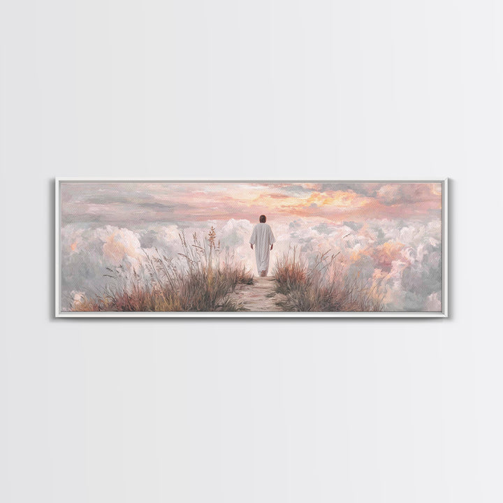 Cloudrise of Peace, Framed Canvas Print, Christian Wall Art, Christian Art Canvas, Jesus Painting, Panoramic Frame, Christian Christmas Art