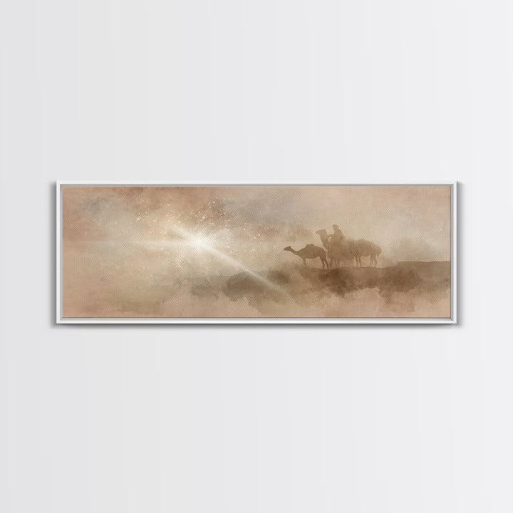 Desert Star Procession, Framed Canvas Print, Christian Wall Art, Panoramic Wall Art, Christmas Art, Christian Art Canvas, Jesus Painting