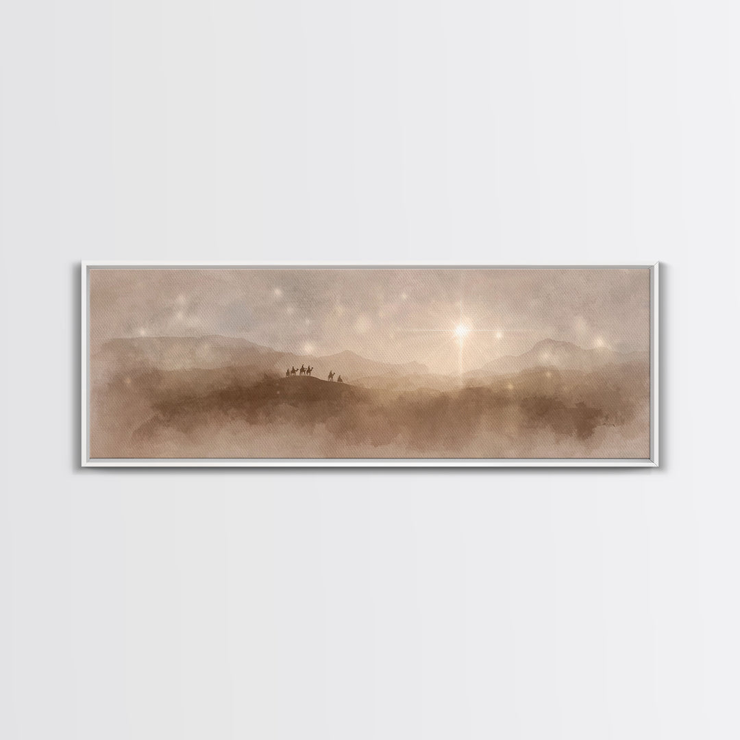 Midnight Caravan Sky | Framed Canvas Print | Panoramic Painting | Christian Art Canvas | Christmas Art | Christian Wall Art | Jesus Paintin