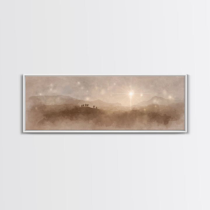 Midnight Caravan Sky | Framed Canvas Print | Panoramic Painting | Christian Art Canvas | Christmas Art | Christian Wall Art | Jesus Paintin