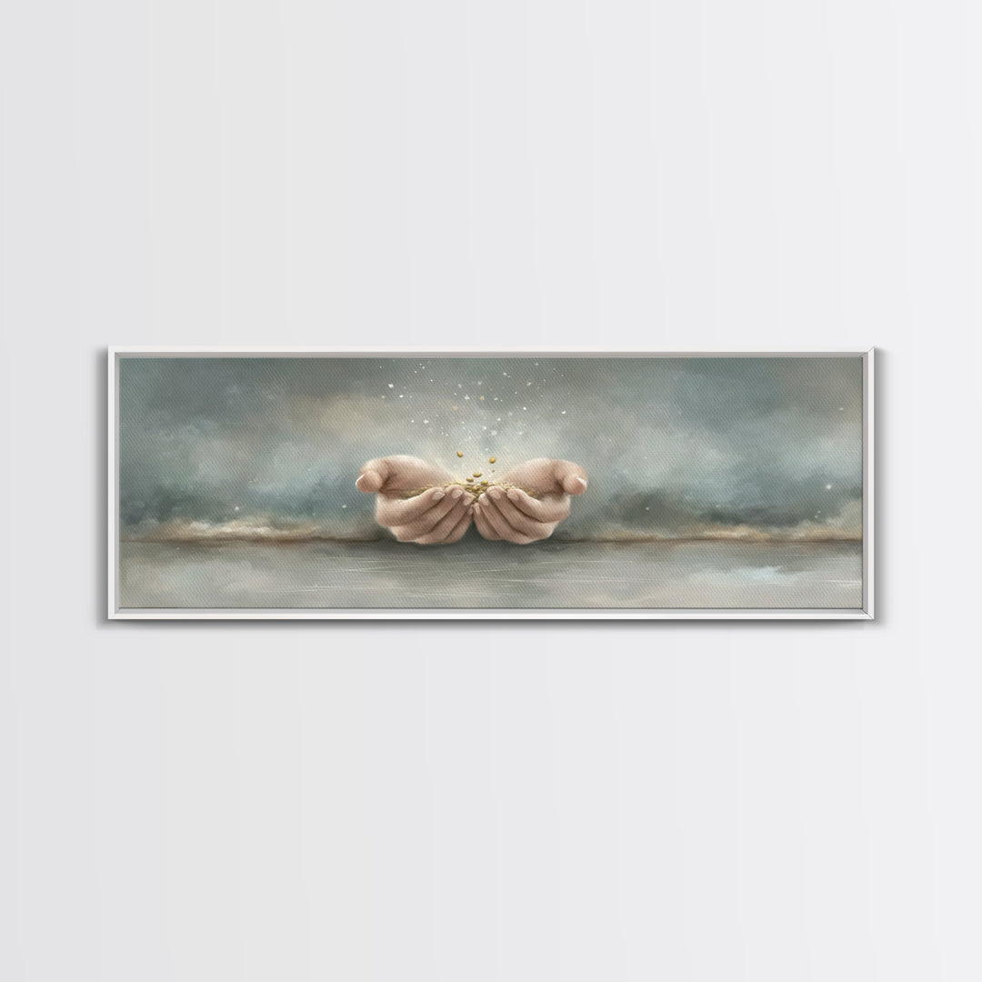 Miracle In His Hands | Framed Canvas Print | Panoramic Wall Art | Christian Art Canvas | Christian Gift | Jesus Painting | Modern Christian