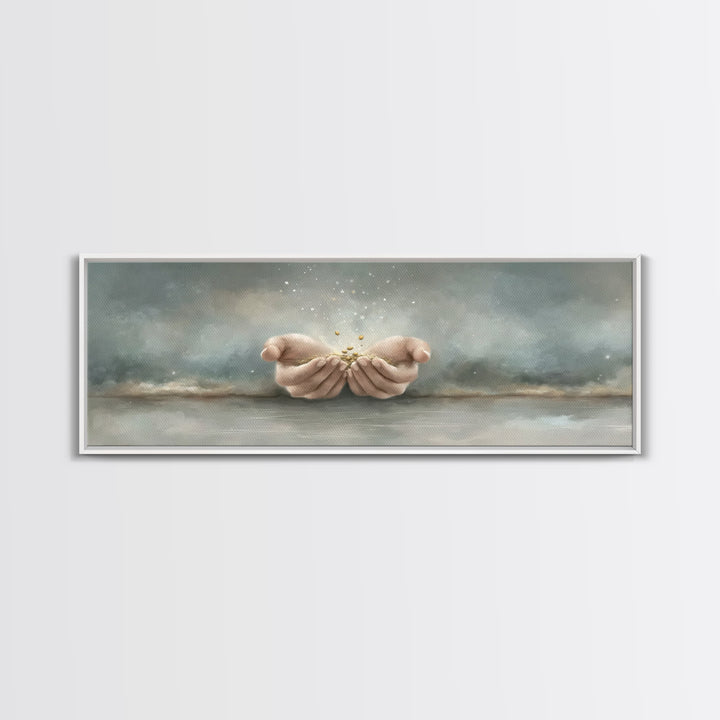 Miracle In His Hands | Framed Canvas Print | Panoramic Wall Art | Christian Art Canvas | Christian Gift | Jesus Painting | Modern Christian