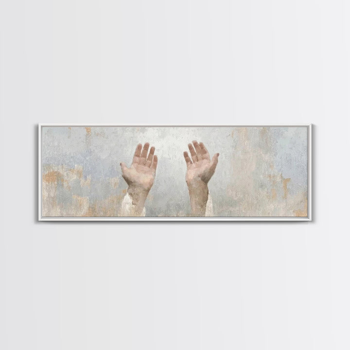 Hands Of Hope, Framed Canvas Print, Christian Art Canvas, Panoramic Wall Art, Christian Art Print, Christian Painting, Christian Gift