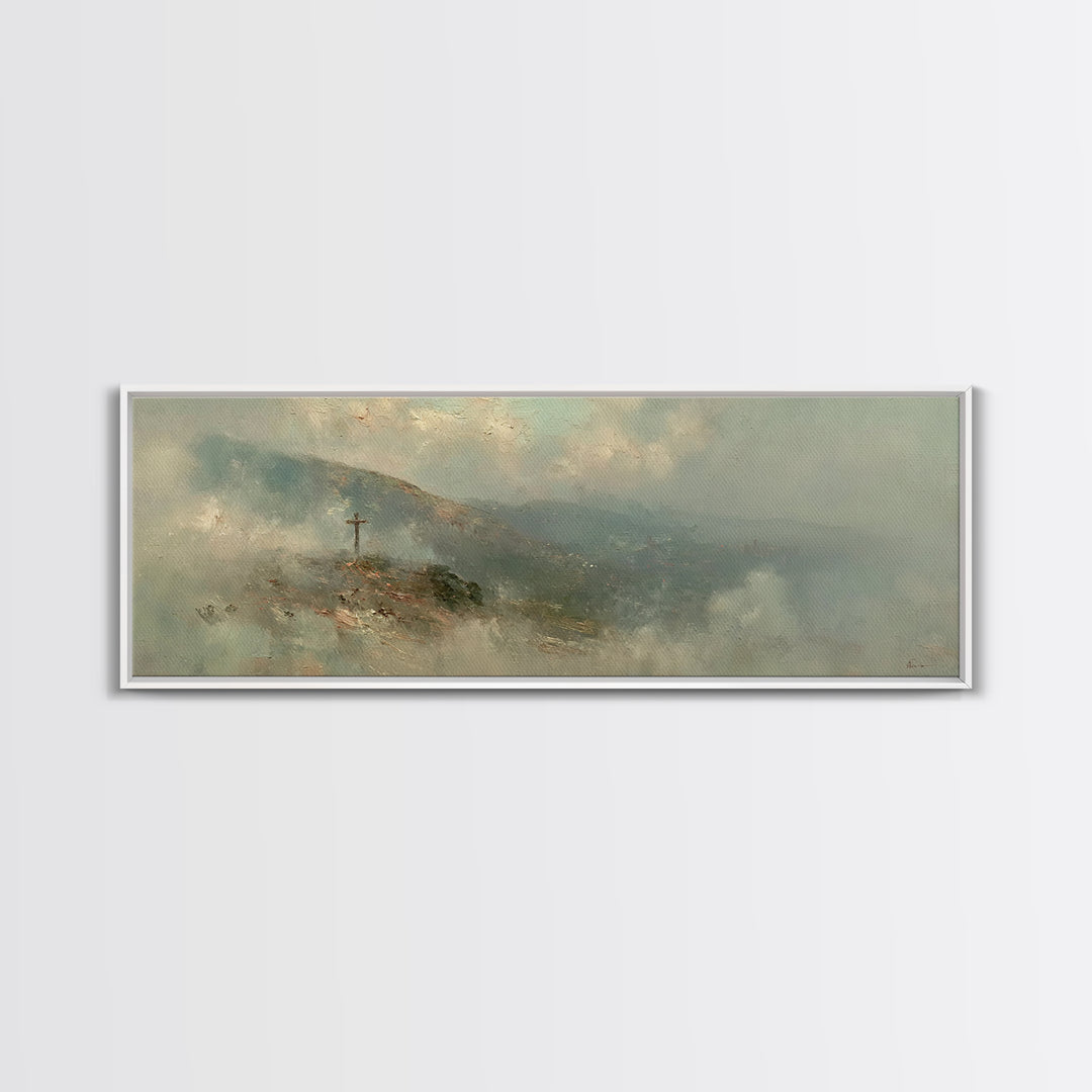 Sacred Summit, Framed Canvas Print, Christian Wall Art, Panoramic Print, Christian Art Canvas, Christian Painting, Christian Decoration