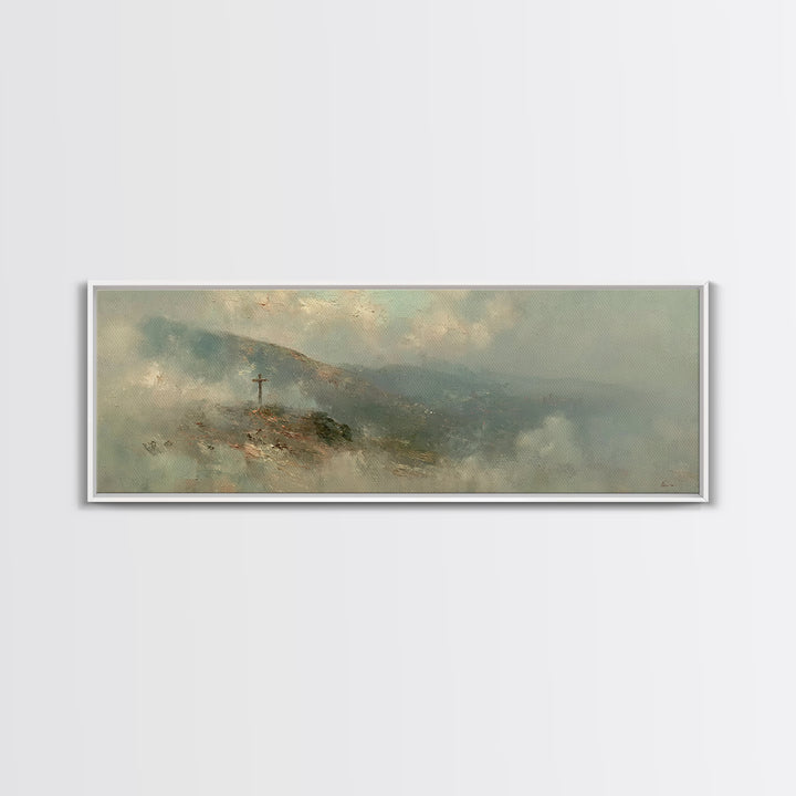 Sacred Summit, Framed Canvas Print, Christian Wall Art, Panoramic Print, Christian Art Canvas, Christian Painting, Christian Decoration
