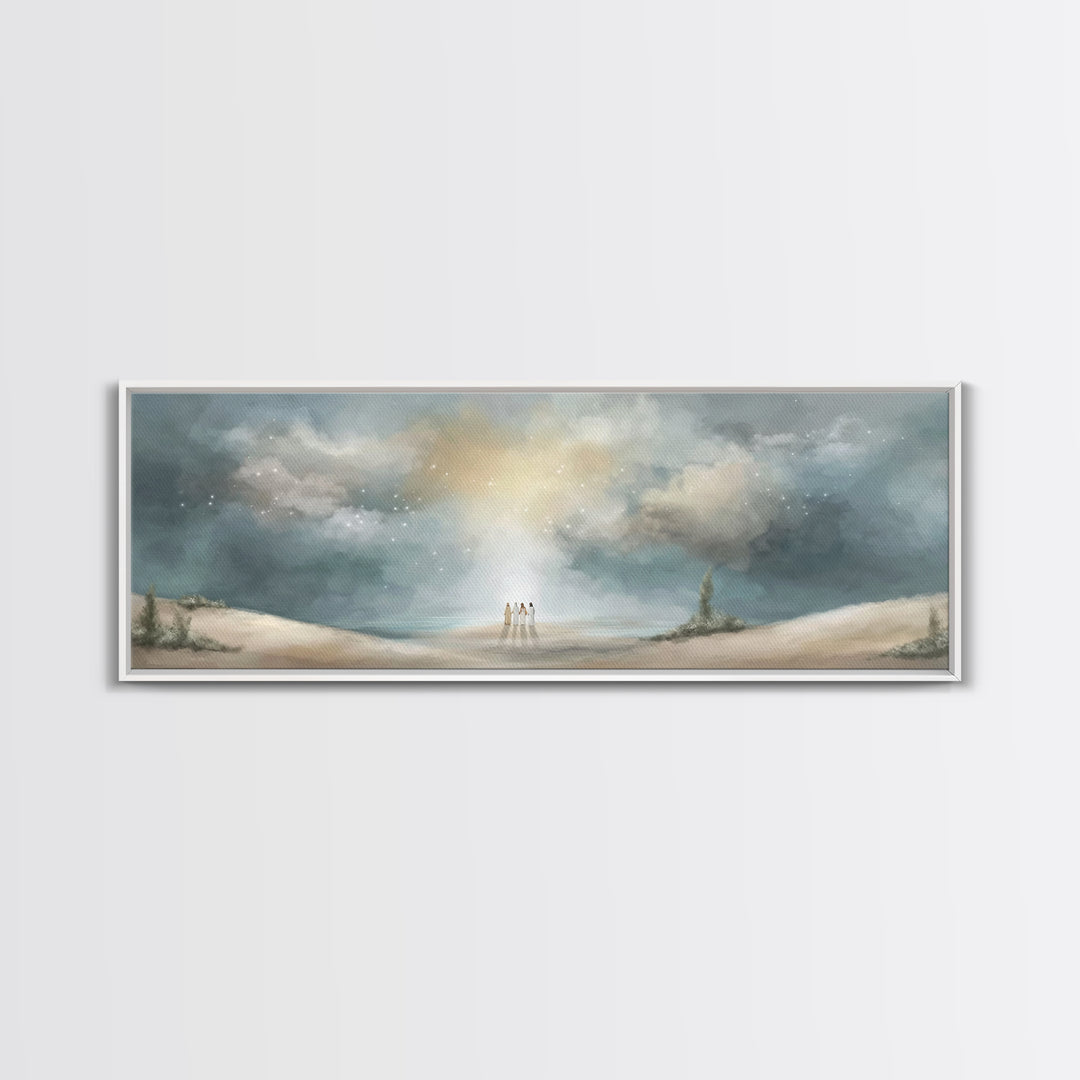 Heavenly Gathering, Framed Canvas Print, Panoramic Print, Christian Art, Christian Wall Art, Christian Art Canvas, Moody Christian Art