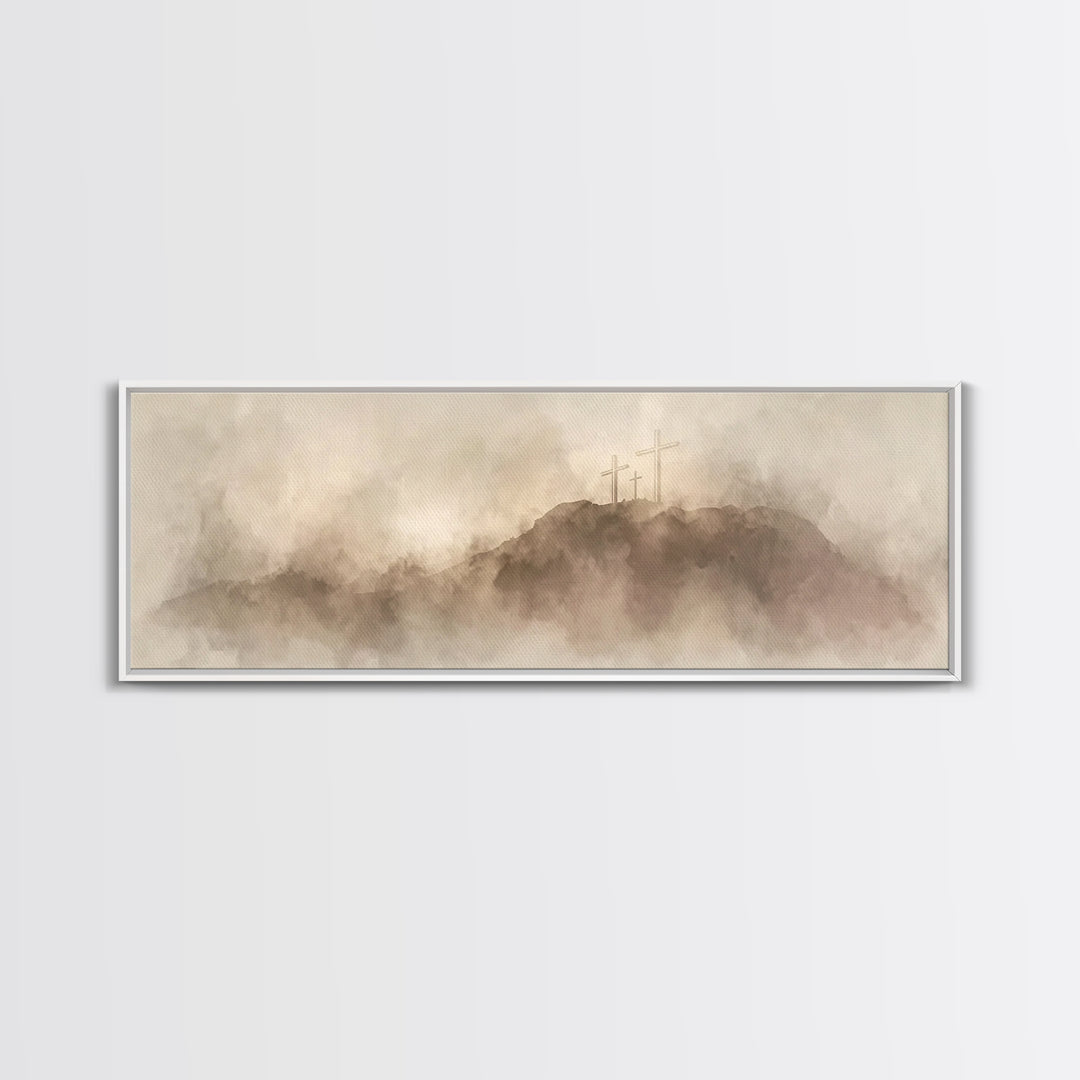 Hill Of Redemption – Framed Canvas Print – Christian Wall Art – Panoramic Painting – Christian Art Canvas – Christian Art – Christian Gift