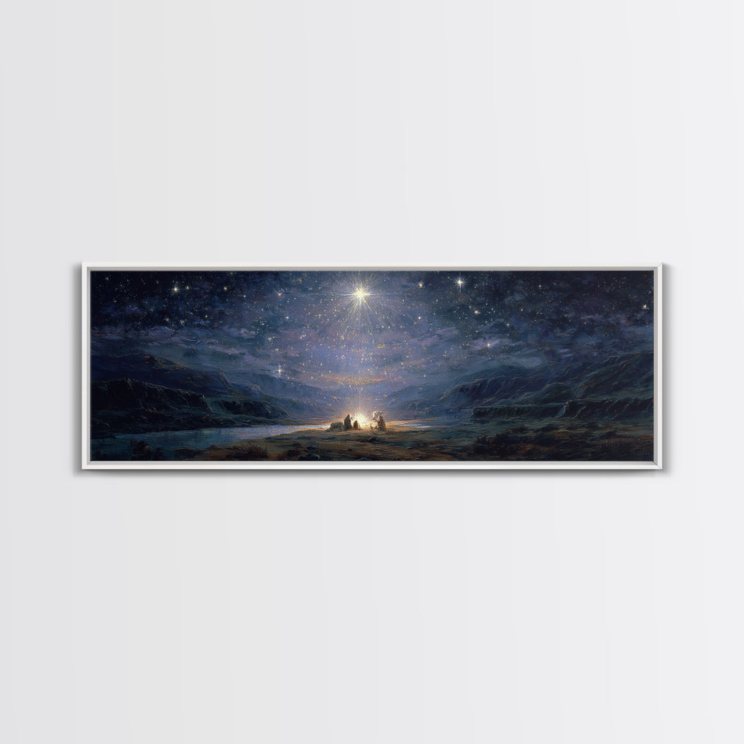 Holy Night Wonder - Framed Canvas Print - Panoramic Painting - Christian Art Canvas - Christmas Art - Christian Wall Art - Christian Art Gi