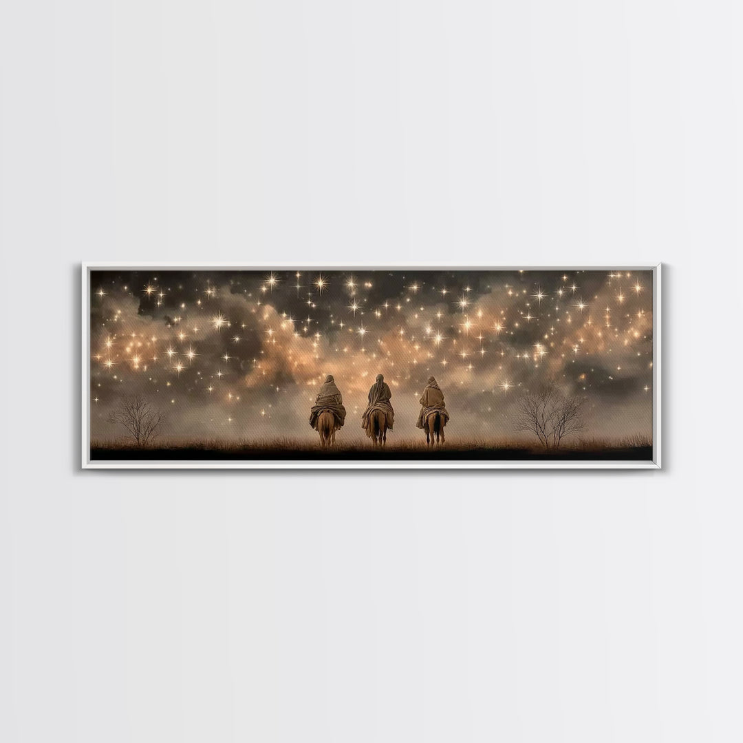 Celestial Heralds, Framed Canvas Print, Panoramic Wall Art, Christian Art Canvas, Christmas Art Work, Christian Painting, Christian Decorat
