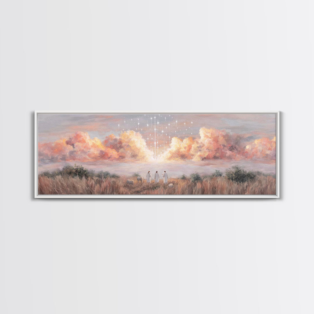 Radiant Sky Blessing | Framed Canvas Print | Christian Art Canvas | Panoramic Art | Christmas Art Prints | Christian Wall Art | Modern Chri