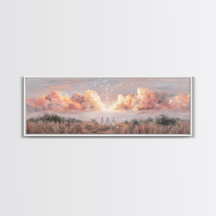 Radiant Sky Blessing | Framed Canvas Print | Christian Art Canvas | Panoramic Art | Christmas Art Prints | Christian Wall Art | Modern Chri