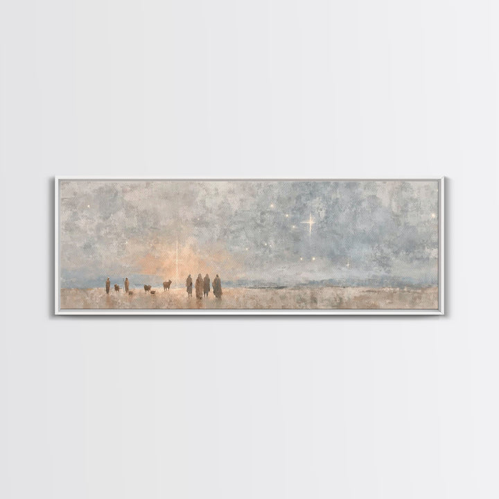 Shepherds At Dawn – Framed Canvas Print – Christian Wall Art – Christian Art Canvas – Panoramic Art – Christian Christmas Art