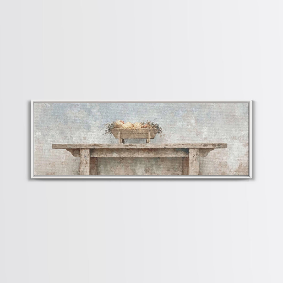 Holy Cradle | Framed Canvas Print | Christian Wall Art | Christian Gift Ideas | Extra Wide Art | Christmas Wall Art