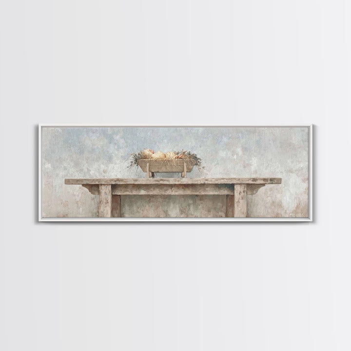 Holy Cradle | Framed Canvas Print | Christian Wall Art | Christian Gift Ideas | Extra Wide Art | Christmas Wall Art