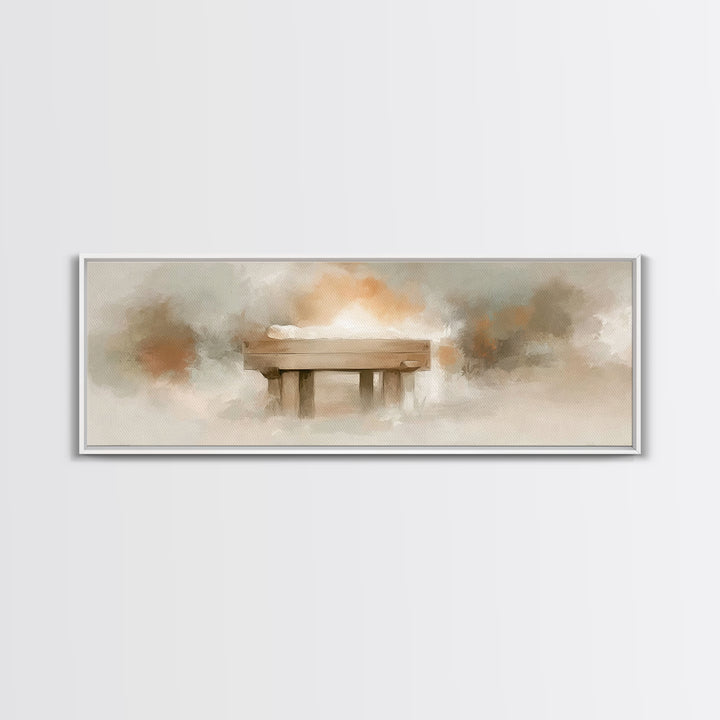 Humble Birth Glow - Framed Canvas Print - Christian Wall Art - Panoramic Painting - Christian Gift - Jesus Painting