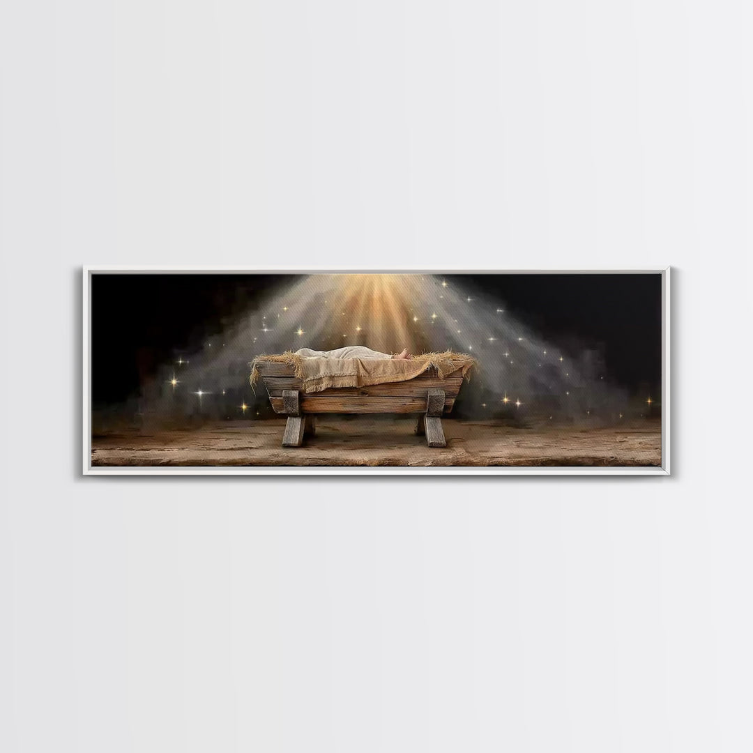 Silent Night Shelter, Framed Canvas Print, Christian Art Canvas, Panoramic Print, Christmas Art, Christian Wall Art